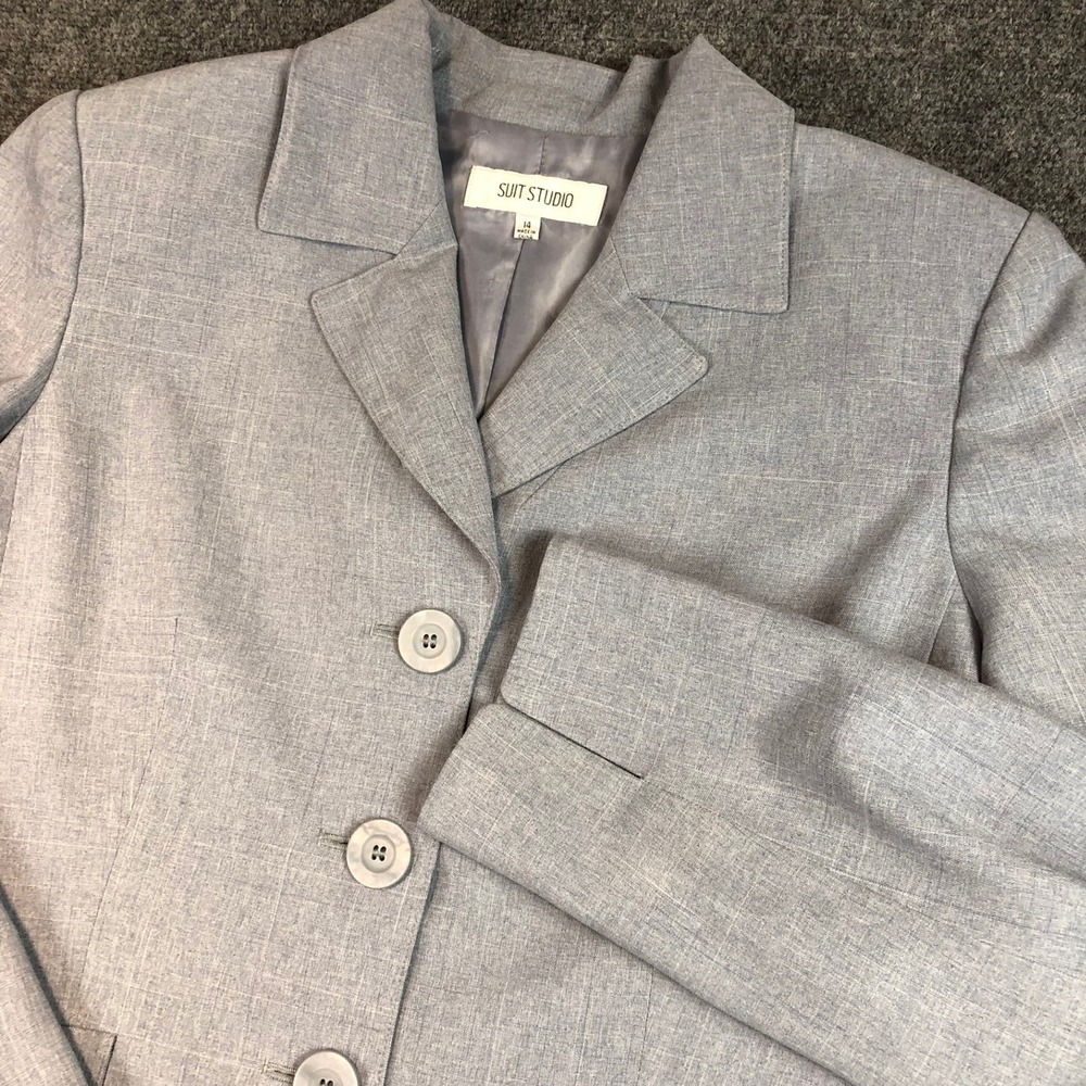 SUIT STUDIO Women's Gray Blazer Size 14 Single Breasted Career Jacket